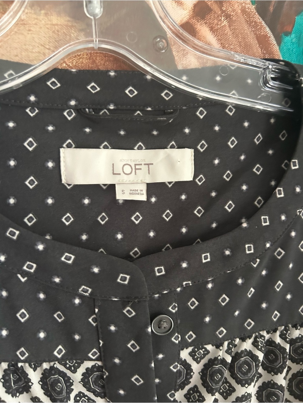 LOFT Black White Printed Tunic Dress Long Sleeve Shift Women’s Size Medium - Picture 9 of 15
